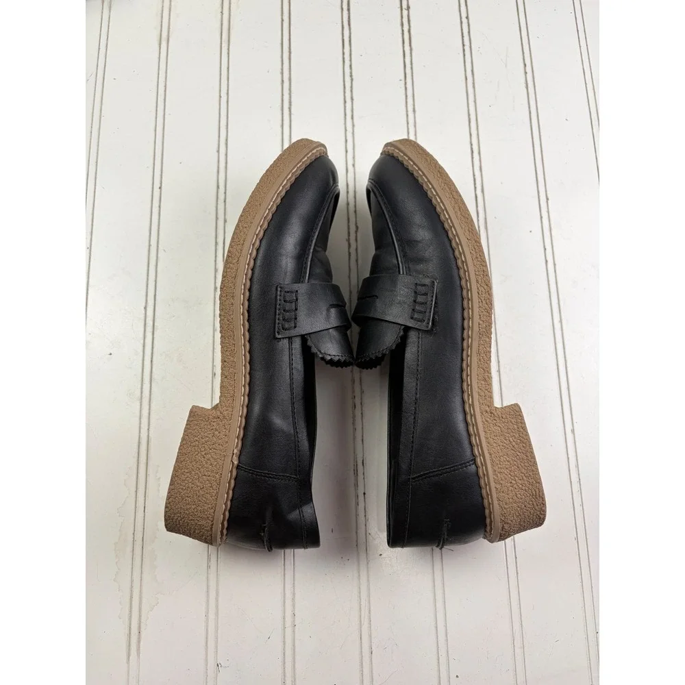 DV Dolce Vita Crisp Black Leather Lug Sole Penny Loafers Women's Size 8